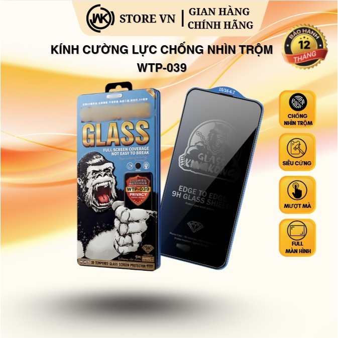 Kính Cường Lực KK Chống Nhìn Trộm WK WTP-039, Bảo Vệ Màn Hình, Cảm Ứng Mượt lP 7/8/Xsm/11/12/13/14/15/16/17 Promax