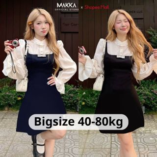 Đầm nữ BIGSIZE MAKKA váy yếm phối sơ mi trắng viền bèo dài tay dáng chữ A thanh lịch 5316 