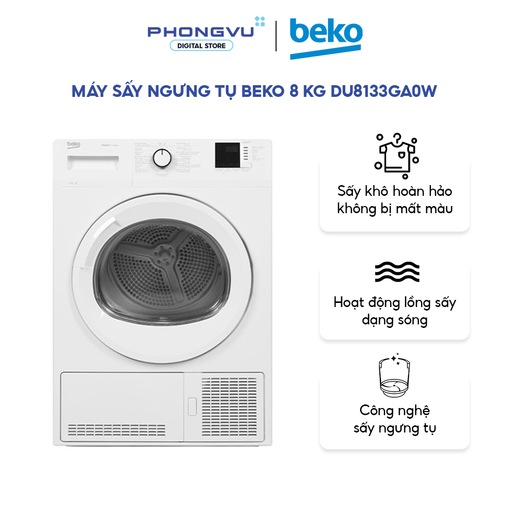 Máy sấy ngưng tụ Beko 8kg Model DU8133GA0W – Sấy Nhanh Không Nhăn, Giữ Màu Vải, Phù hợp 3-5 người