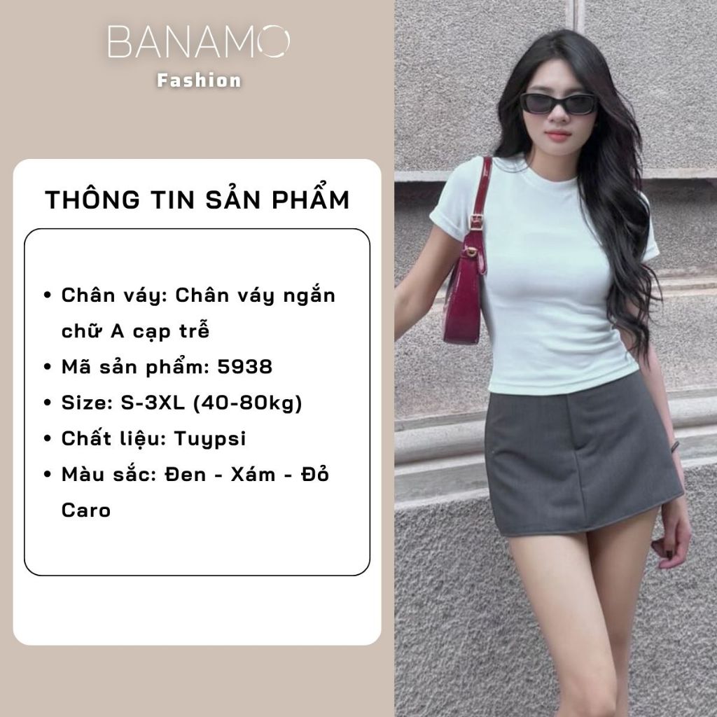 Chân váy nữ BIGSIZE Banamo Fashion váy ngắn chữ A cạp trễ vải tuypsi đứng form tôn dáng trẻ trung năng động 5938 | BigBuy360 - bigbuy360.vn