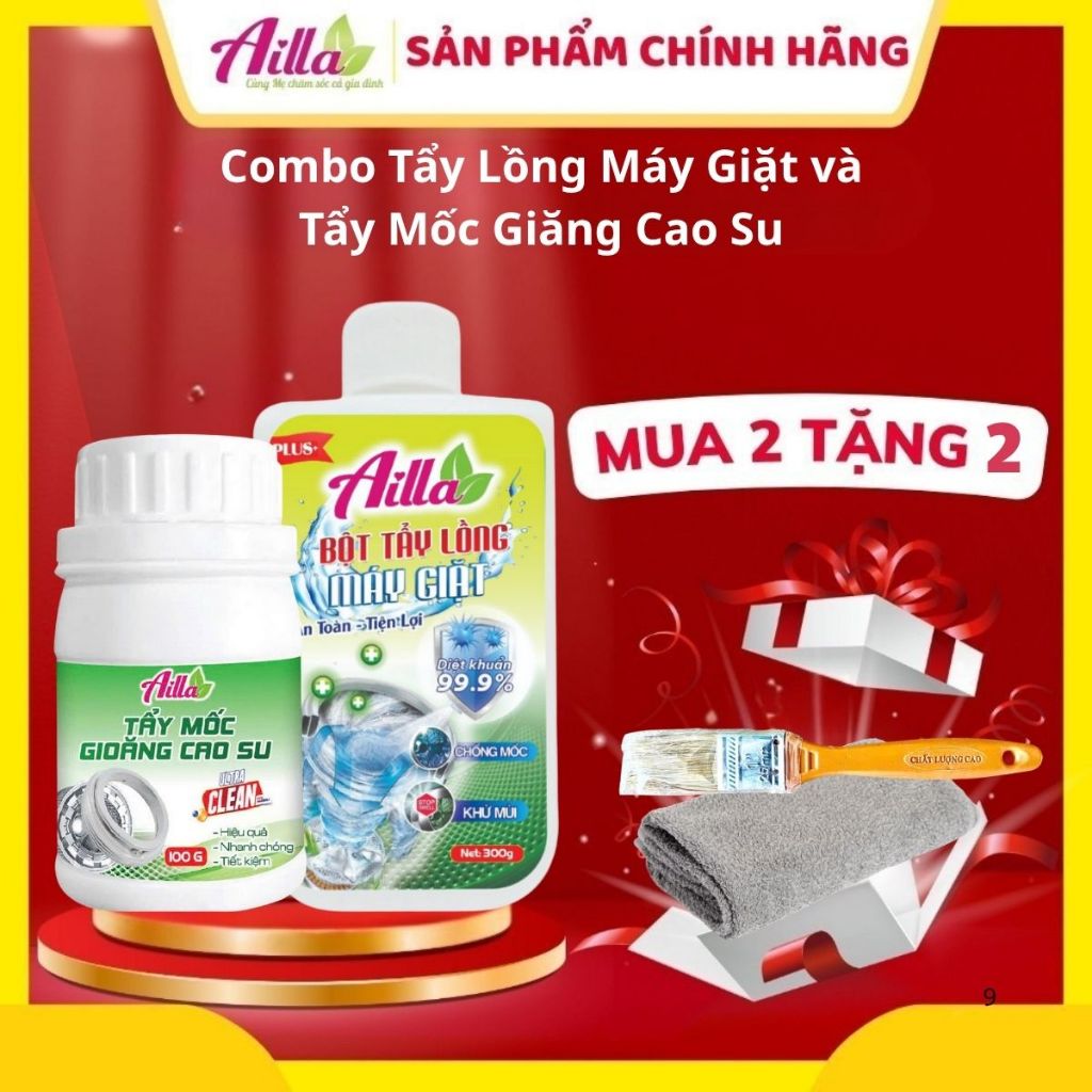 Combo Bột Tẩy Lồng Máy Giặt Ailla 300Gr + Tẩy Mốc Gioăng Cao Su Ailla 100Gr