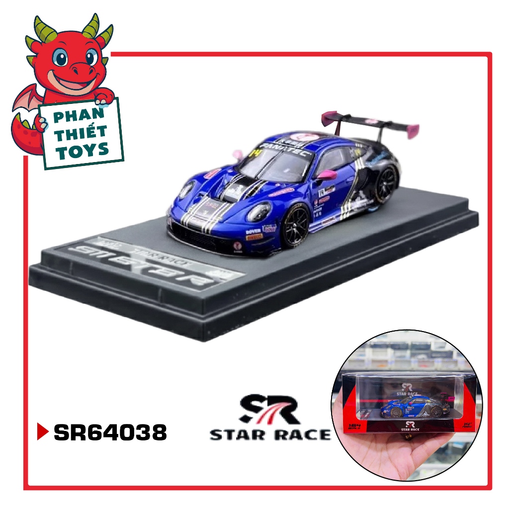 Mô hình xe Porsche 911 GT3 R-Deep Blue No. 14 racing car tỉ lệ 1:64 Star Race SR64038