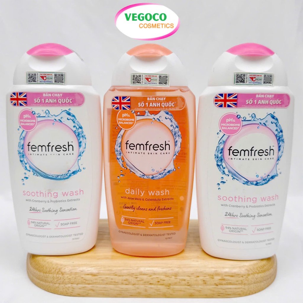 Dung dịch vệ sinh phụ nữ Femfresh Intimate Skin Care Daily Wash & Soothing Wash chính hãng, 250ml/ V