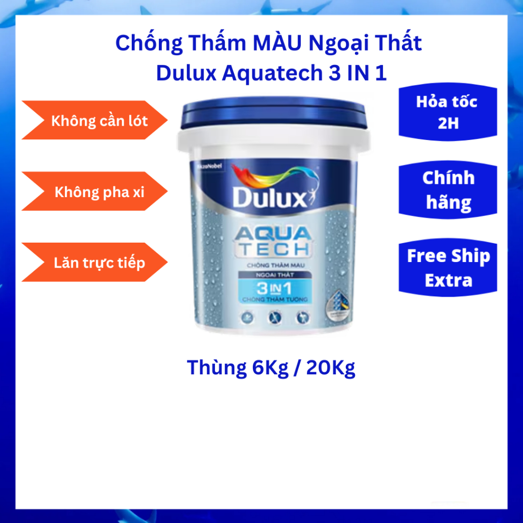 Sơn chống thấm Màu Dulux Aquatech 3In1 V189 lăn trực tiếp lên tường- Thùng 6Kg