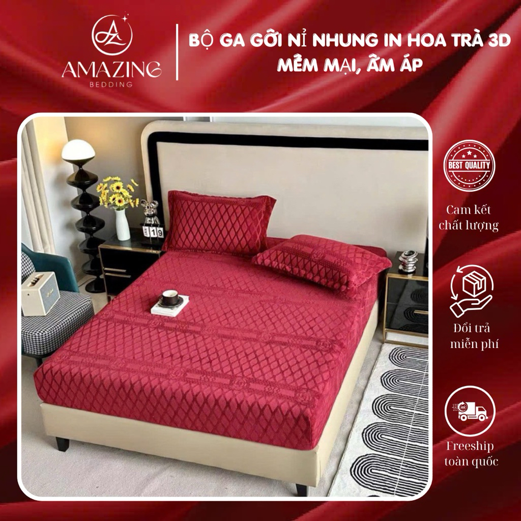 Bộ 3 món ga gối nỉ nhung Coco siêu mềm mại, ấm áp AMAZING BEDDING