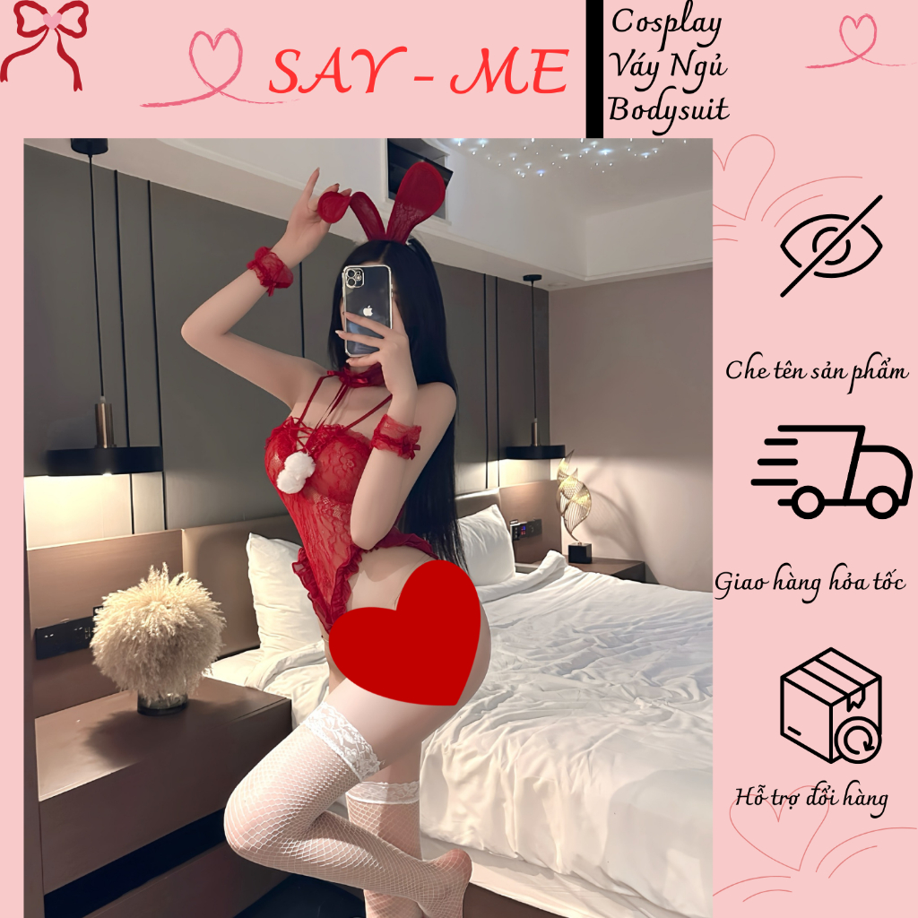 SM73 - Kèm Phụ Kiện - Bộ Đồ Ngủ Cosplay Sexy Thỏ Hồng, Bodysuit Thỏ Dễ Thương, Bộ Đồ Ngủ Liền Thân C