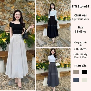  Chân váy xếp ly bồng bềnh công sở thanh lịch 2 dáng dài ~87cm hoặc ~75cm   có hai túi  vải Vitex 