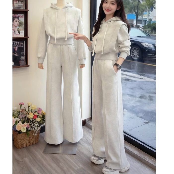 Bộ Áo Hoodie Nỉ Có Mũ, Quần Ống Đứng, Thời Trang Nữ Thu Đông,Sét Đồ Bộ Áo Hoodie Nữ Chất Nỉ 2 Da Cao