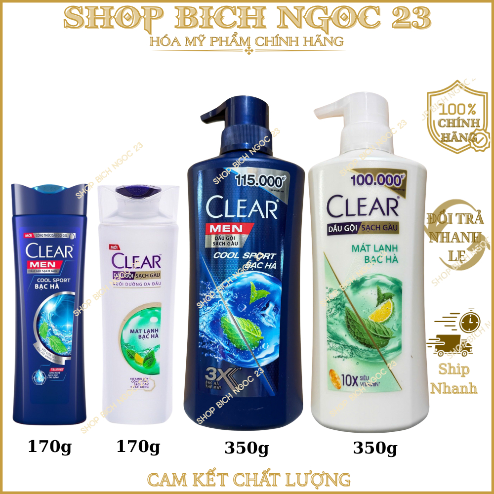 Dầu gội sạch gàu clear bạc hà chai 170g , 340g