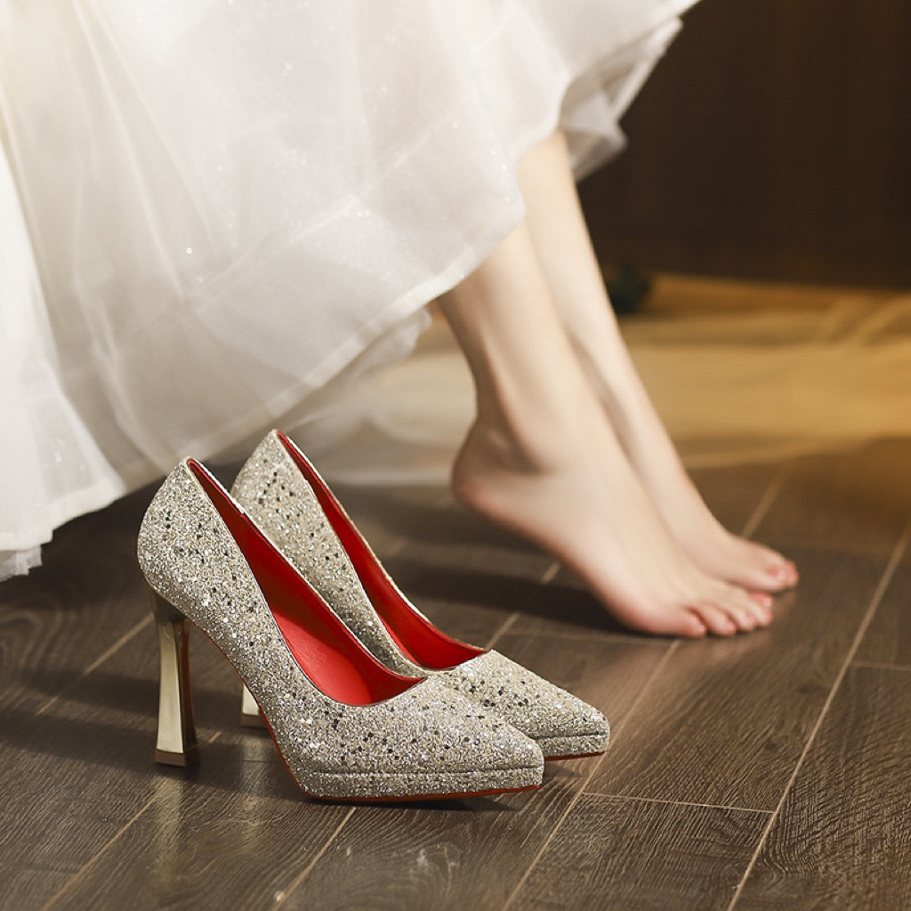 Giầy cao gót Quảng châu cao cấp lấp lánh cô dâu chiều cao 10cm (HT105-18)