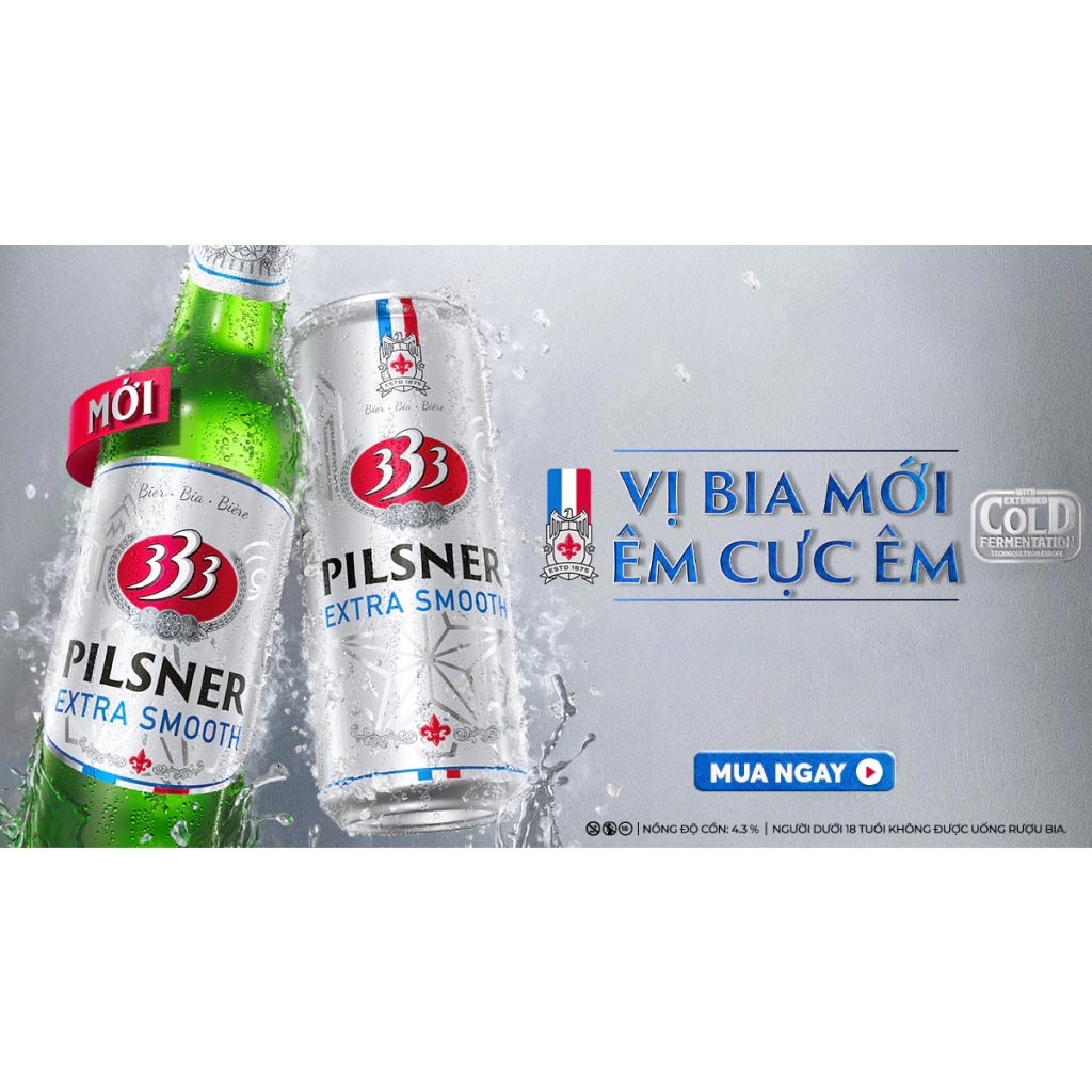 Thùng 24 lon bia 333 Pilsner Extra Smooth lon 330ml (date: 10/2026)