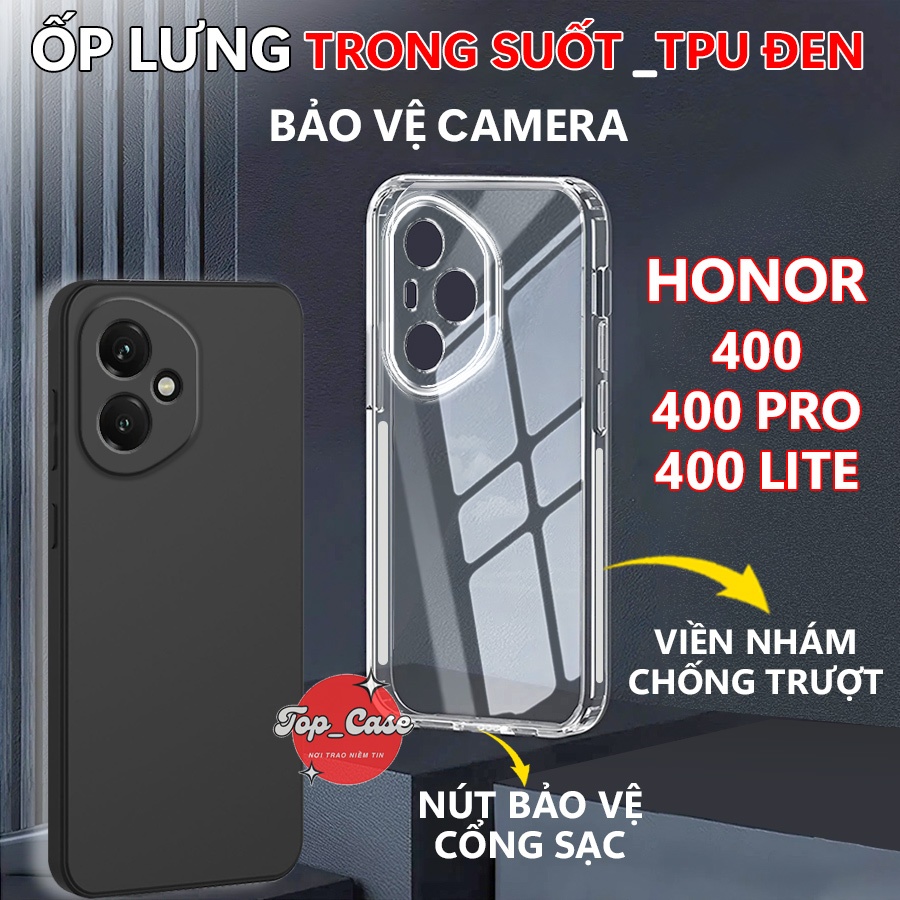 Ốp lưng Chống trượt cho Honor 400/400 Pro/400 Lite 5G Silicon Trong Suốt,Bảo vệ camera| Top case