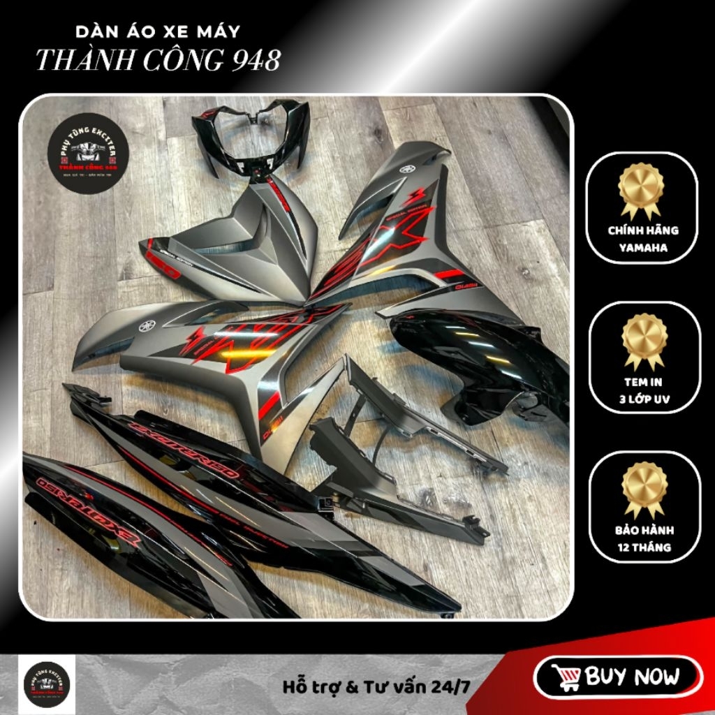 Dàn áo Exciter 150 Xám Đen Tem Exciter | Hàng Chính Hãng chuẩn đời 2015–2023 | Tặng Tem + Baga + Sti