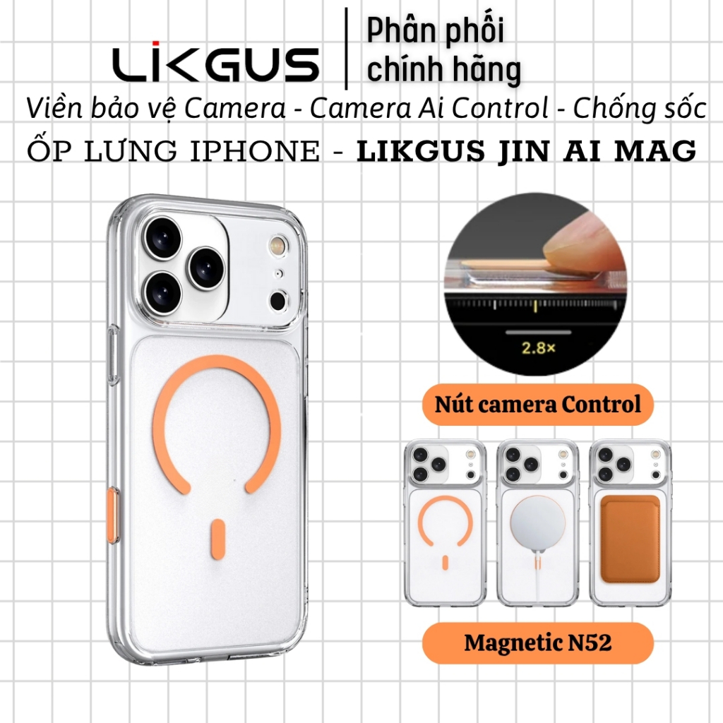 Ốp lưng trong suốt AI camera control SpectraClear™ bảo vệ camera sạc nam châm Jin Magnetic cho iPhon