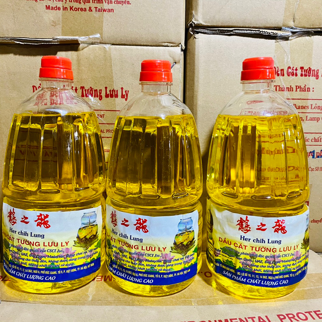 Dầu cát tường lưu ly chai 1,3lít (1kg) chai tròn