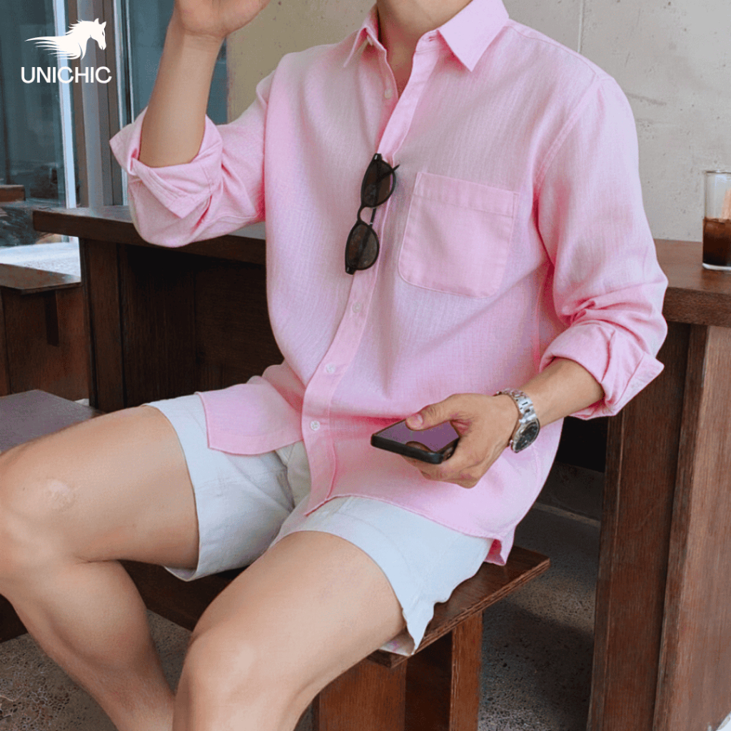 Áo Sơ Mi Nam Màu Hồng Dài Tay Vải Linen & Oxford Cao Cấp Thấm Hút Tốt, Chống Nhăn,Tôn Dáng Unichic A
