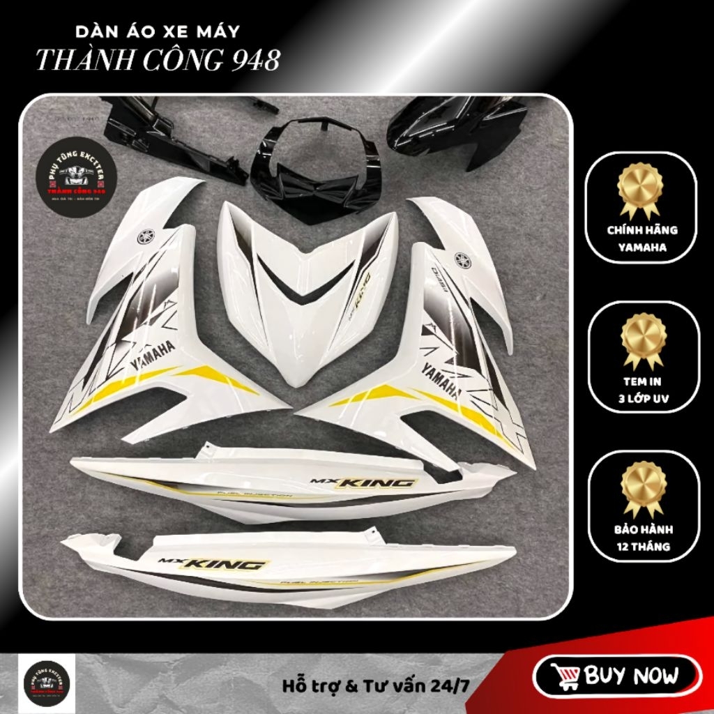Dàn áo Exciter 150 Trắng Đen Tem MXKing | Hàng Chính Hãng chuẩn đời 2015–2023 | Tặng Tem + Baga + St