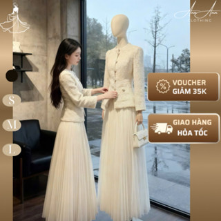  Ann Ann Clothing- Set Công sở Set áo dạ dài tay mix chân váy lưới. Set áo dạ dài tay kèm chân váy lưới dài sang trọng 