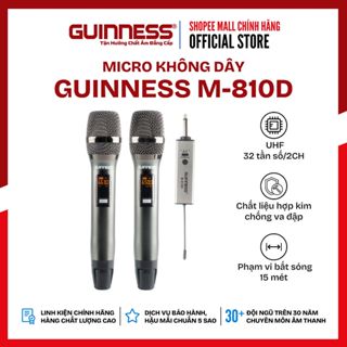  Bộ 2 Micro không dây GUINNESS M-810D Giá Rẻ Mic Chống Hú Micro Karaoke Gia Đình 