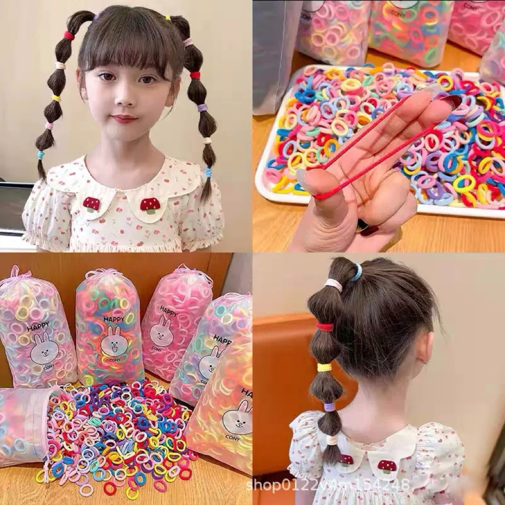 Túi 500 Dây Thun Buộc Cột Tóc - Vải Nhiều Màu Sắc, Phong Cách Hàn Quốc, Siêu Dai Bền Cao