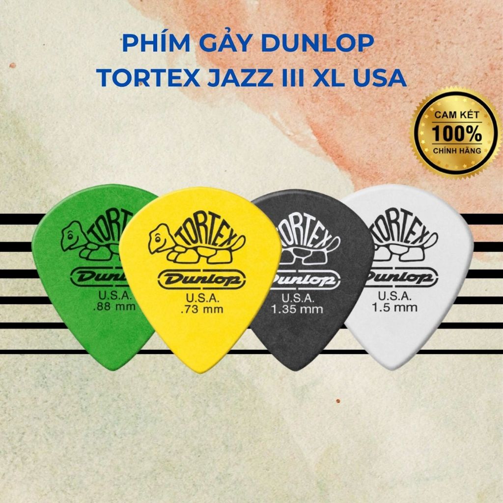 Phím đàn guitar Tortex Jazz III XL Picks Jim Dunlop USA Độ dày 0.73mm, 0.88mm, 1.35mm, 1.5mm