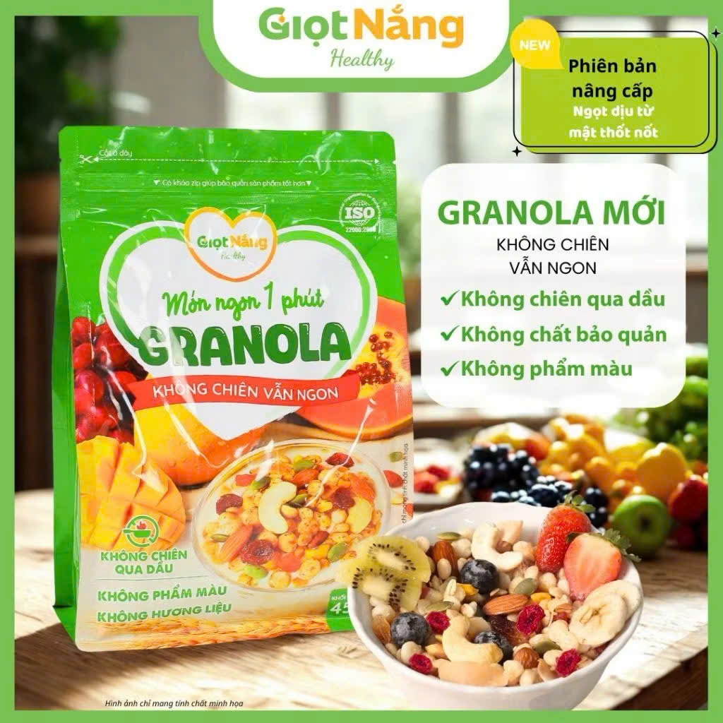 Granola Giọt Nắng Mới, ngũ cốc ăn sáng healthy ngon giòn lành mạnh, giàu chất xơ và năng lượng từ hạ