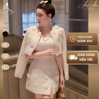  Ann Ann Clothing-Set váy ngắn nữ kèm áo khoác ôm body dự tiệc sang trọng Set váy dạ ôm bên trong áo khoác bên ngoài 
