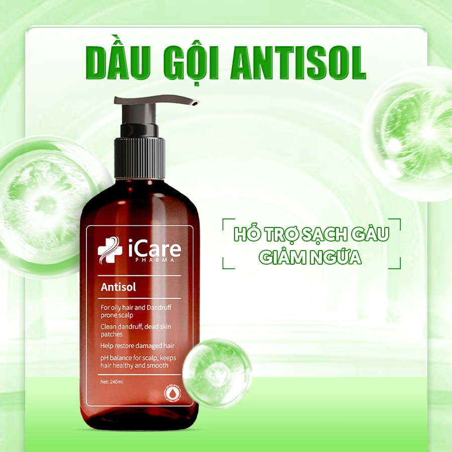 Dầu Gội iCare Pharma Làm Sạch Da Dầu Ngăn Gàu Ngứa Da Đầu Tóc Suôn Mượt | Dầu Gội Antisol