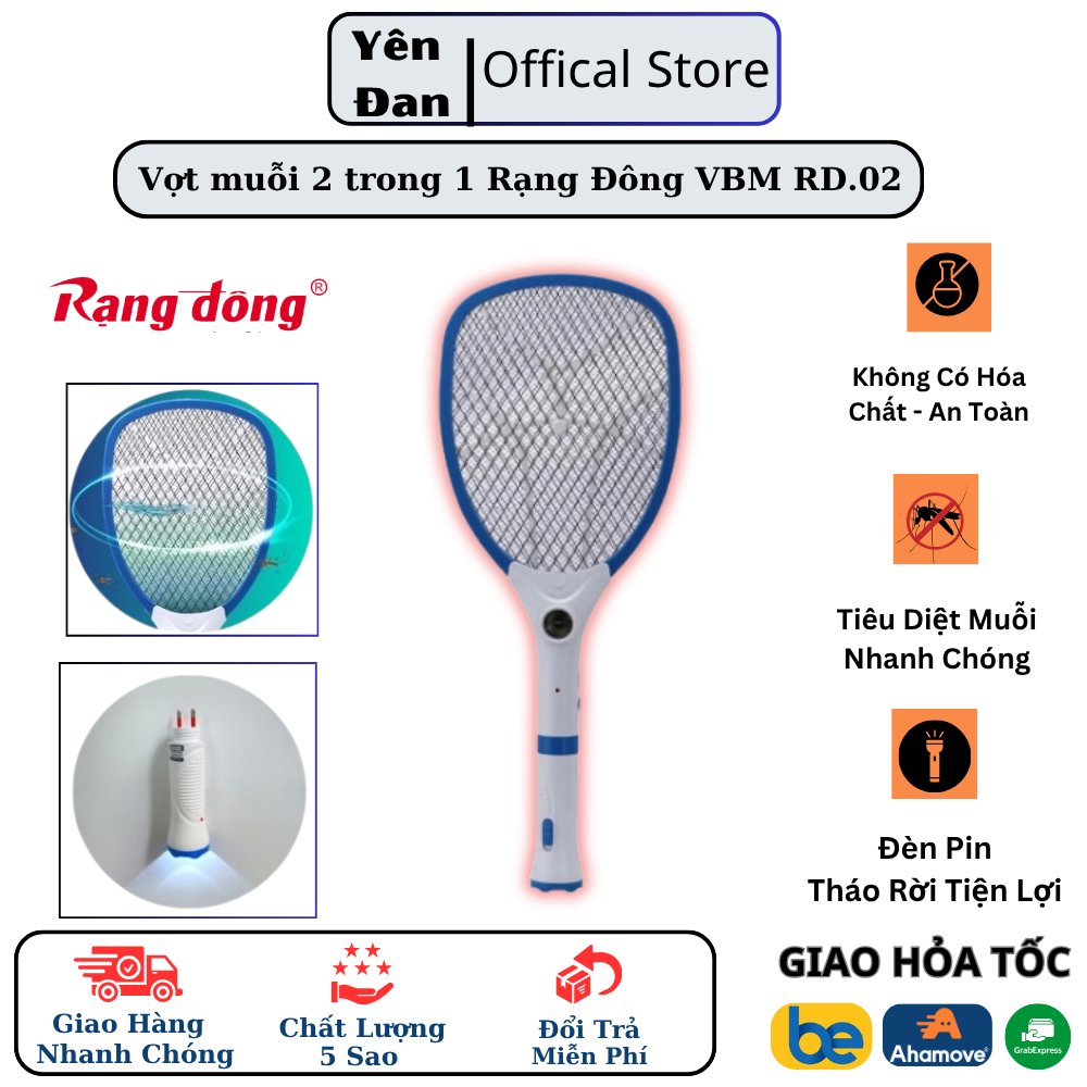 Vợt Bắt Muỗi Rạng Đông VBM RD.02 - Kích thước 538x47x210mm, Pin Lithium 3.7V/500mAh