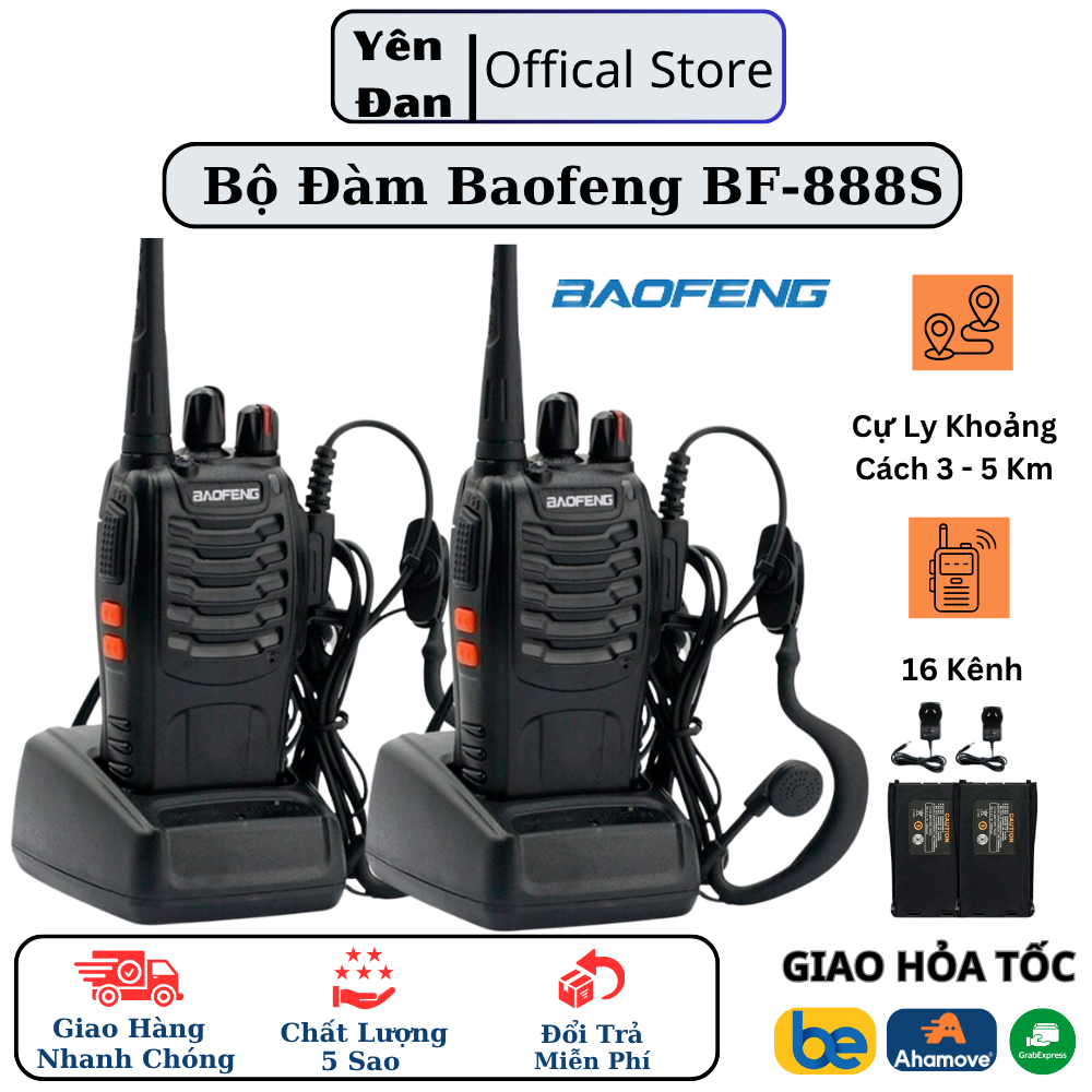 Bộ đàm Baofeng BF-888S 16 kênh | Tặng tai nghe | Liên lạc 3–5Km | Bảo hành 12 tháng