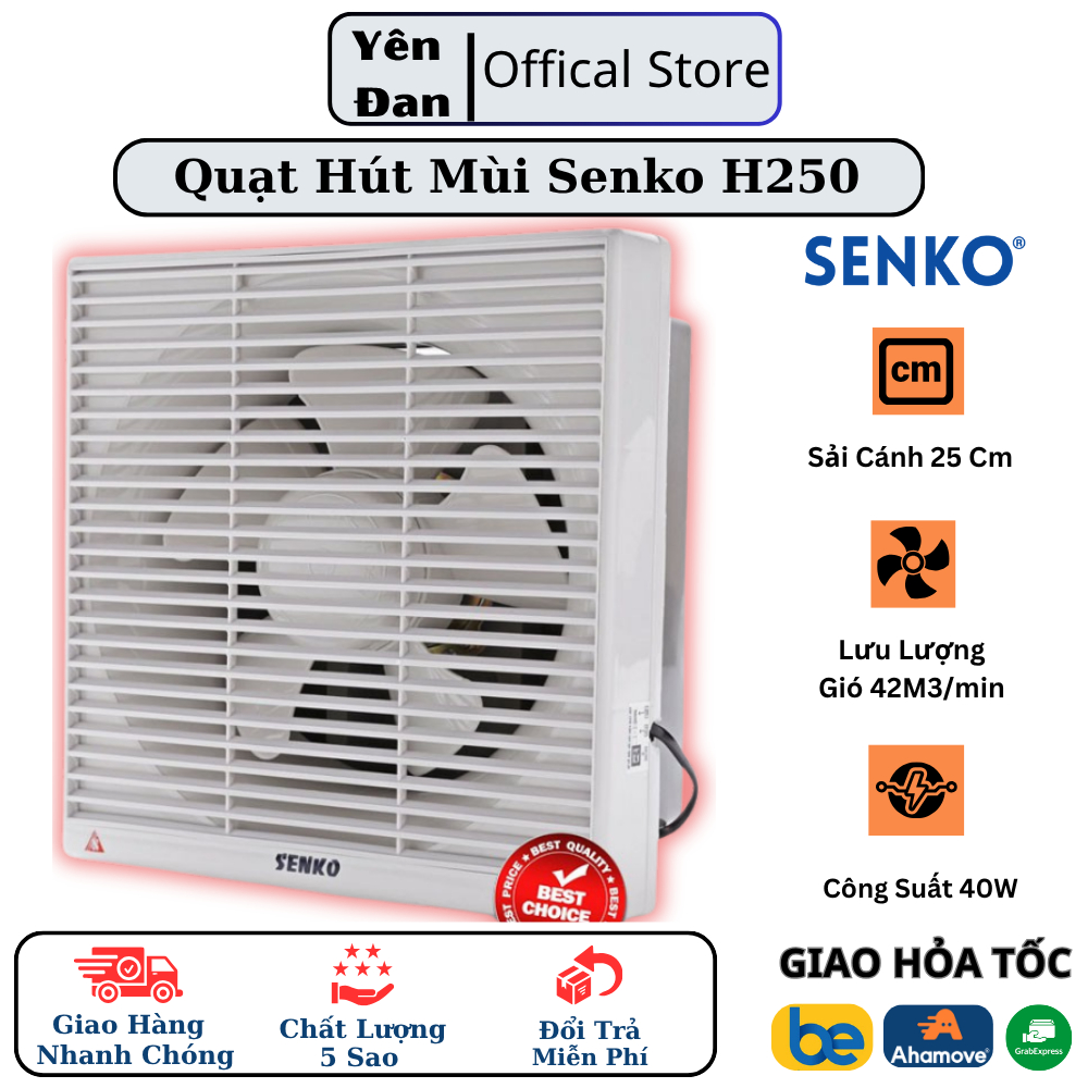 Quạt Thông Gió 2 Chiều Senko H250 | Công Suất 40W | Âm Tường Hút Mùi, Lọc Không Khí, Êm Ái Không Gây