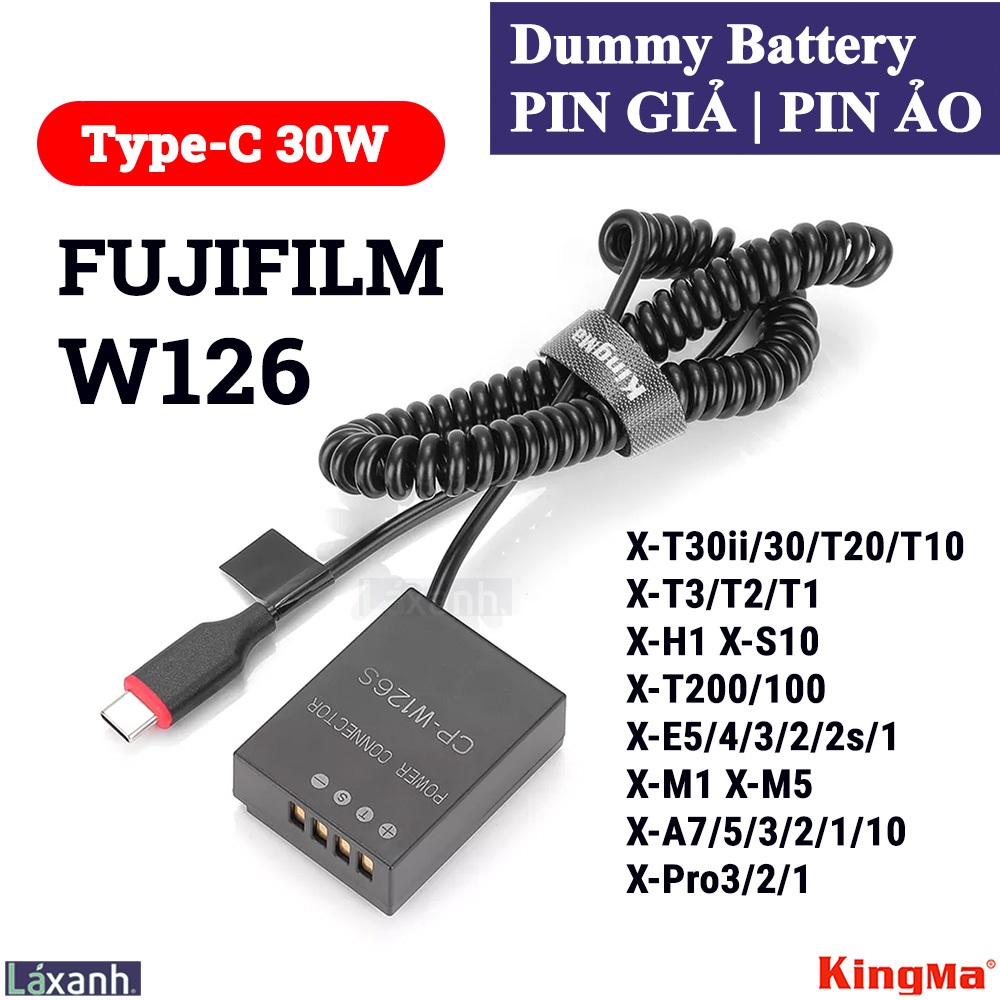 Dummy Type-C Fujifilm W126s W126 | Pin giả pin ảo pin dummy battery DC Coupler FUJIFILM XT1 XT2 XT3 