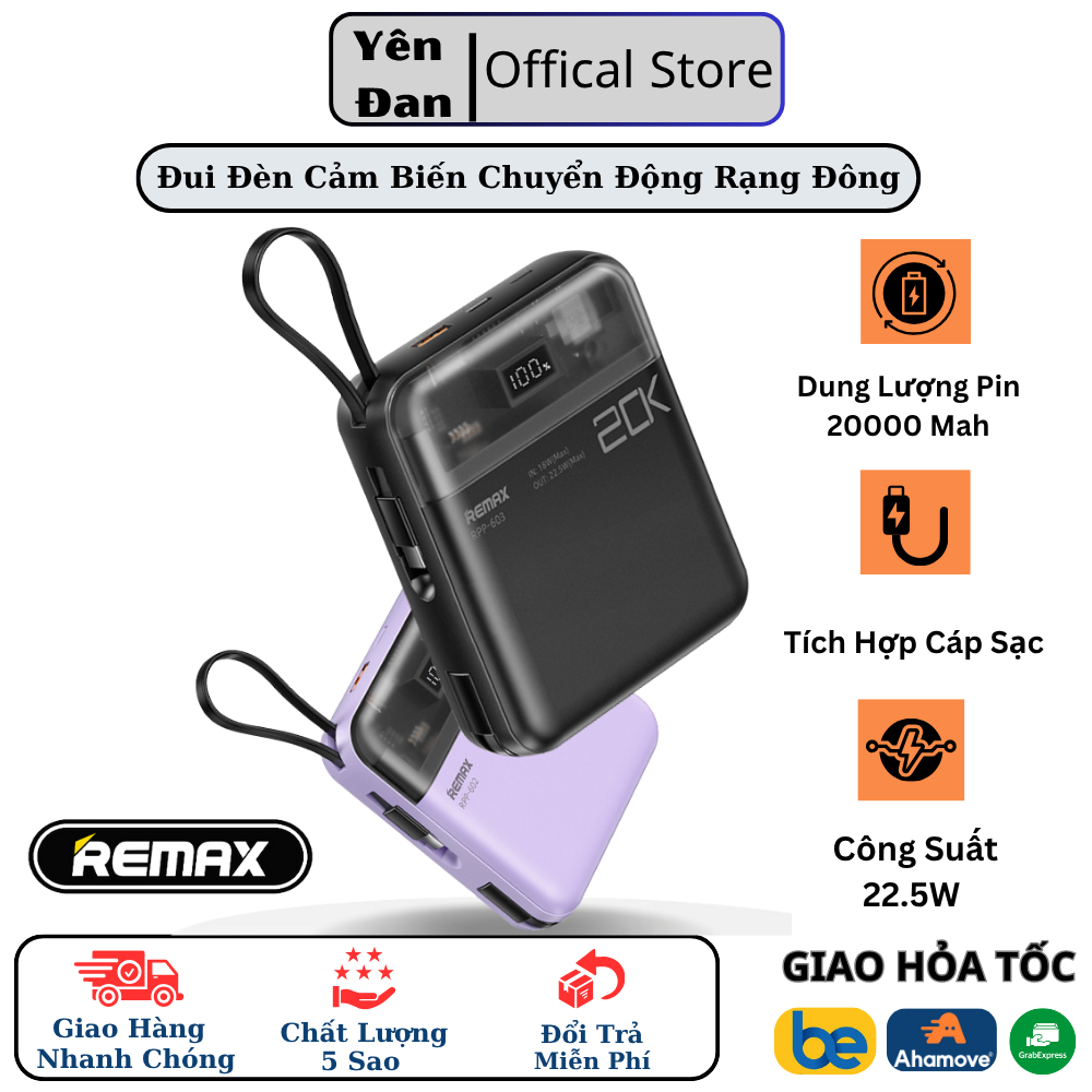 Pin sạc dự phòng RPP-603 20000mAh, Tích hợp 2 cáp sạc nhanh, Công suất 20W+22.5W, Pin 20000mAh