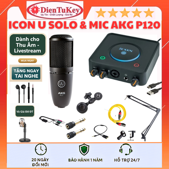 Bộ Mic Live Thu Âm Chuyên Nghiệp Sound Card Icon U Solo Mic AKG P120 hát livestream các app- thu âm