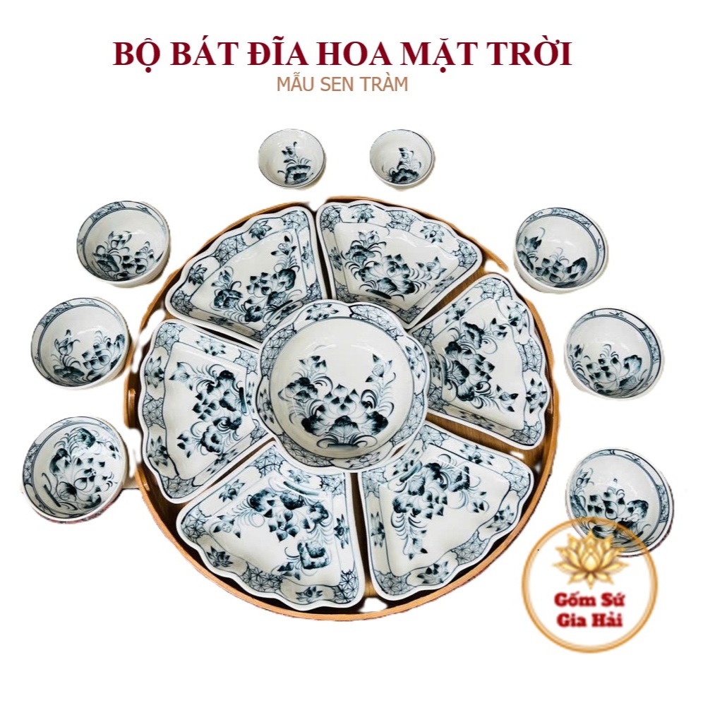 Bộ bát cúng gia tiên gốm sứ Bát Tràng, bộ bát đĩa hoa mặt trời, bát đĩa thờ cúng,bát đĩa thắp hương 