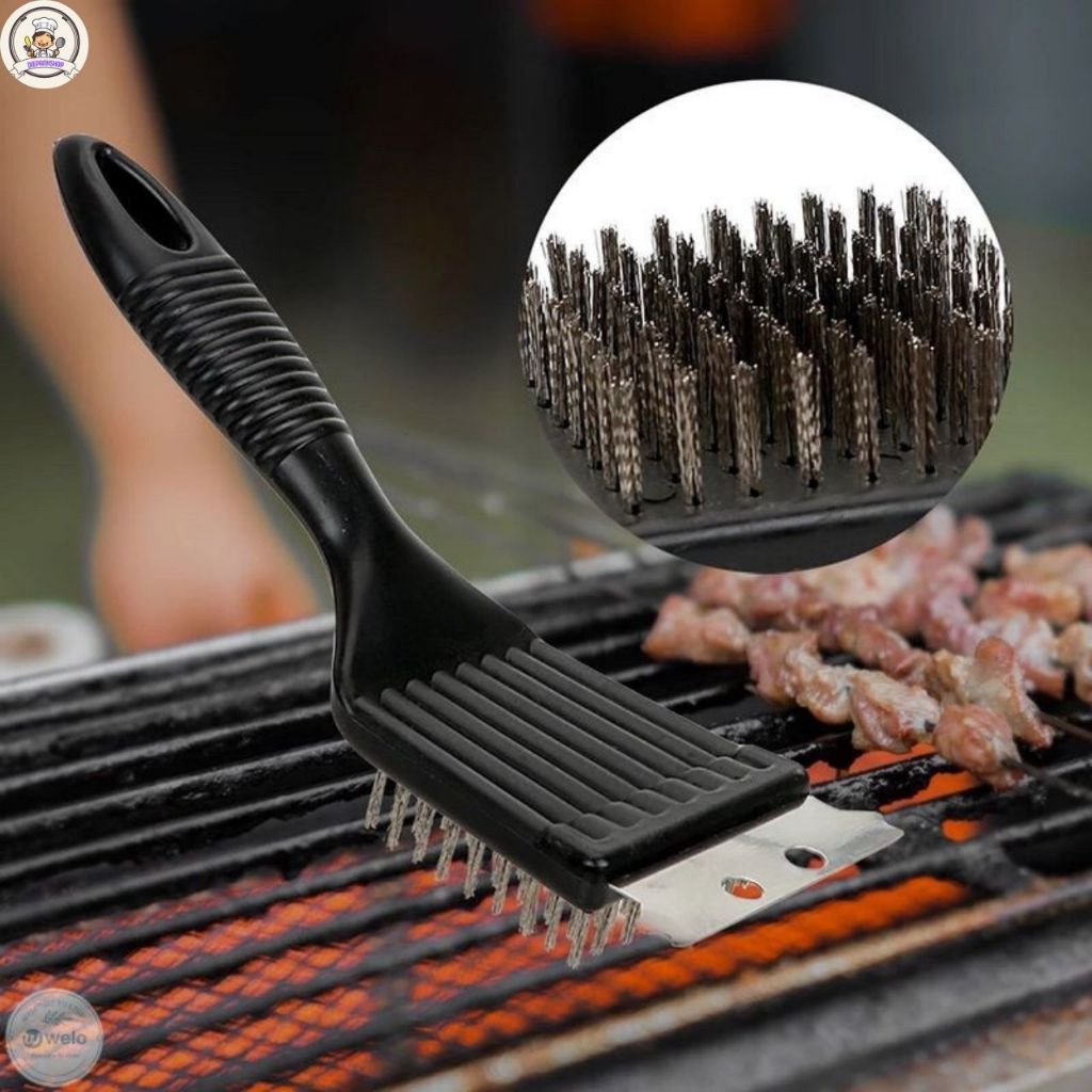 Dụng cụ cọ vệ sinh vỉ nướng BBQ cán ngắn bằng thép không gỉ tiện dụng