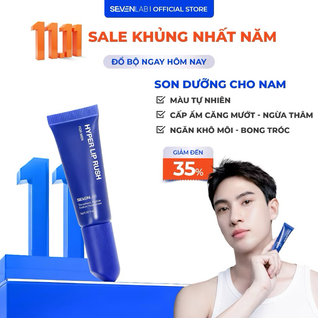 Son dưỡng có màu cao cấp dành cho nam SEVENLAB 9gr không bóng dính, giảm nứt nẻ Hyper Lip Rush