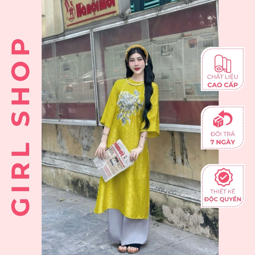 Áo Dài Cách Tân Tơ Tằm Thiết Kế Cao Cấp Dáng Suông Cổ Cao Sang Trọng Thanh Lịch GIRLSHOP