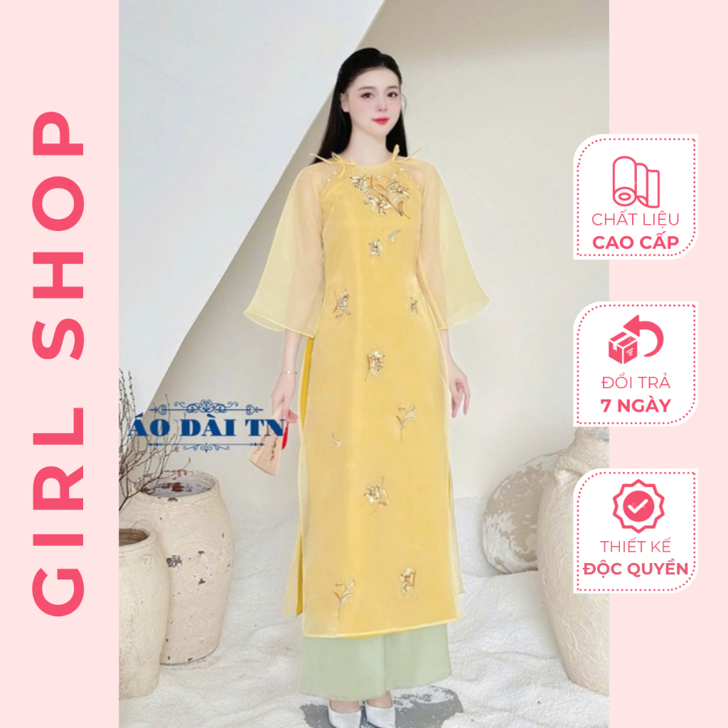 Áo Dài Cách Tân Cát An Thiết Kế Cao Cấp Dáng Suông Cổ Cao Sang Trọng Thanh Lịch GIRLSHOP