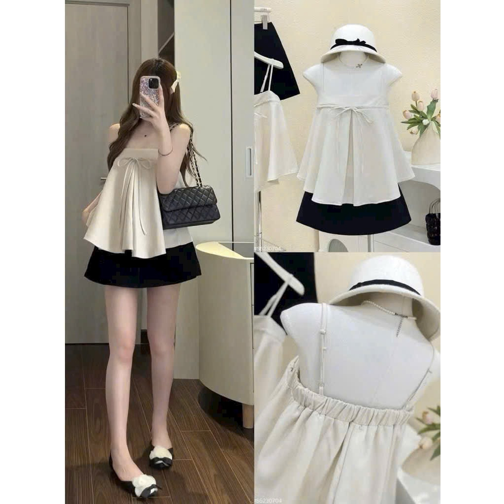 Hiếu Hiếu Bigsize Set áo dây babydoll kèm chân váy chữ A bigsize 55-100kg