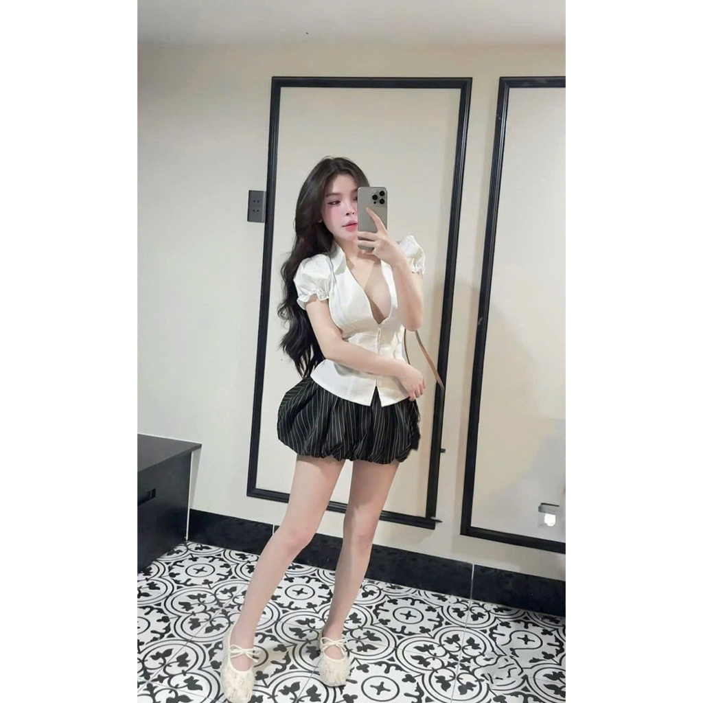 Hiếu Hiếu Bigsize Set áo khoá kéo kèm chân váy bí sọc bigsize 55-100kg