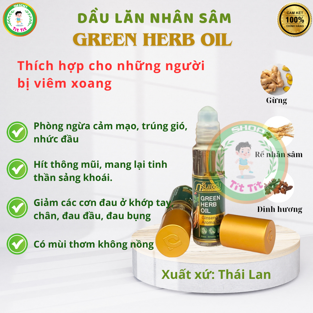 Dầu Lăn Nhân Sâm Thái Lan Green Herb 8ml