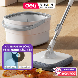  Bộ Cây Lau Nhà Tách Nước Bẩn Thông Minh Deli Chổi Lau Nhà Xoay 360 độ có 2 Ngăn Kèm 1 Bông Lau 