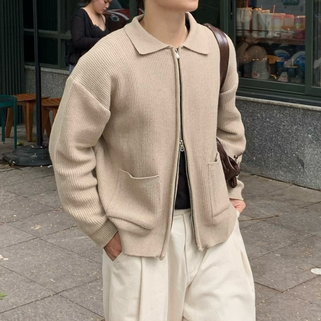 Áo Khoác Len Cổ Bẻ Khoá 2 Chiều DaeOne - Soft Collar 2 Way Zip Up Knit DaeOne