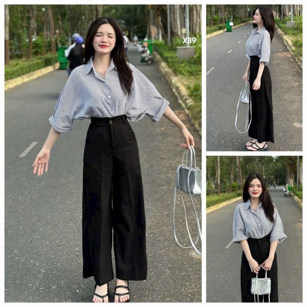 Sét áo kate xốp chuẩn hình quần cotton lạnh dài rộng X89