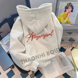  Áo Hoodie Zip Unisex Nỉ Bông Dày Dặn Xám + Màu Đen Form Rộng In Chữ Đỏ ATAGAEIYIANL - Áo Khoác Nam Nữ   có túi trong   