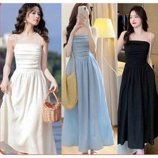 Đầm 2 dây dáng xoè dài, váy hai dây dễ thương phong cách Hàn Quôc sẵn hàng kèm video