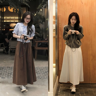   TẶNG ĐAI LƯNG  Chân váy dáng dài xoè chất liệu jean mềm cạp chun sau co giãn M608 