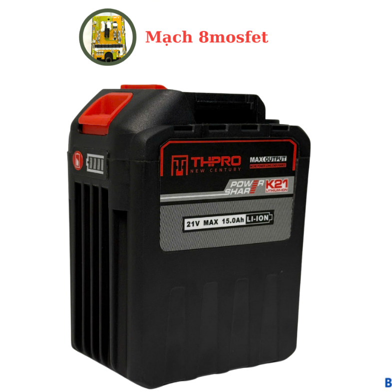Pin 30 Cell THPRO 21v - 15Ah Dung Lượng Cao, Chân Pin Phổ Thông 4cm, Có Đèn Báo Pin