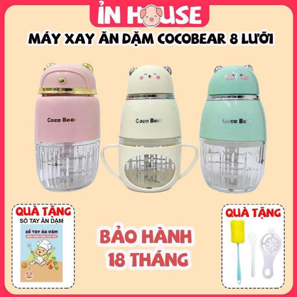 (Tặng sổ tay) Máy xay COCOBEAR 8 lưỡi dao xay đồ ăn dặm cho bé, bảo hành 18m- ỈN House